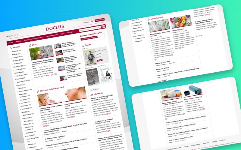 Doctus home page with medical specialty list, news articles and issues of the Doctus magazine